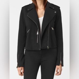 Allsaints Harper Biker Sweatshirt Jacket Black & Silver Women's M Cotton Moto